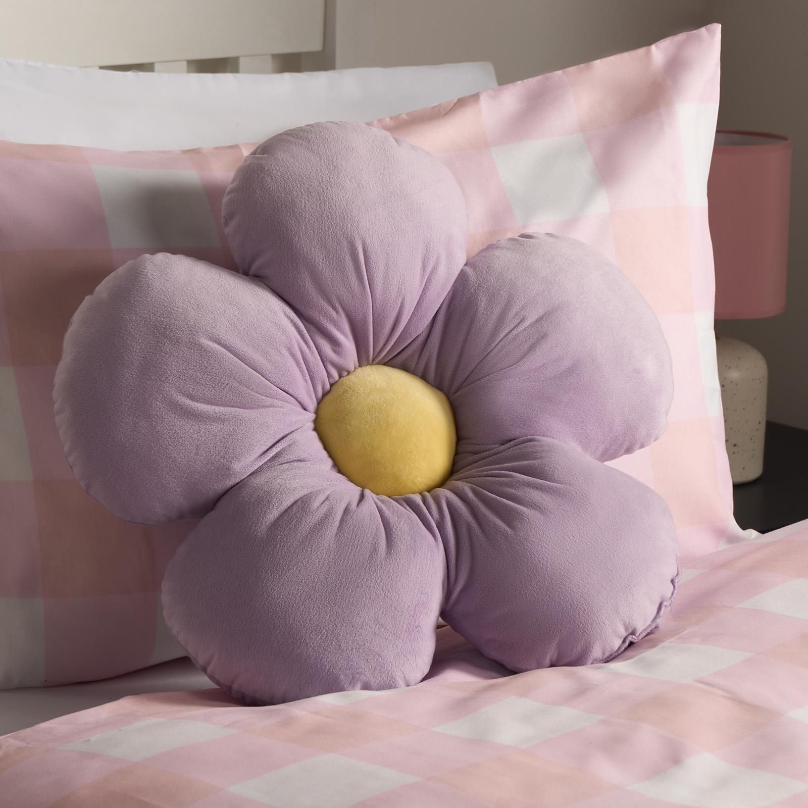 OHS Flower Cushion Filled Matte Velvet Plush Chair Sofa Plump Decorative Bed Pillow in Lilac