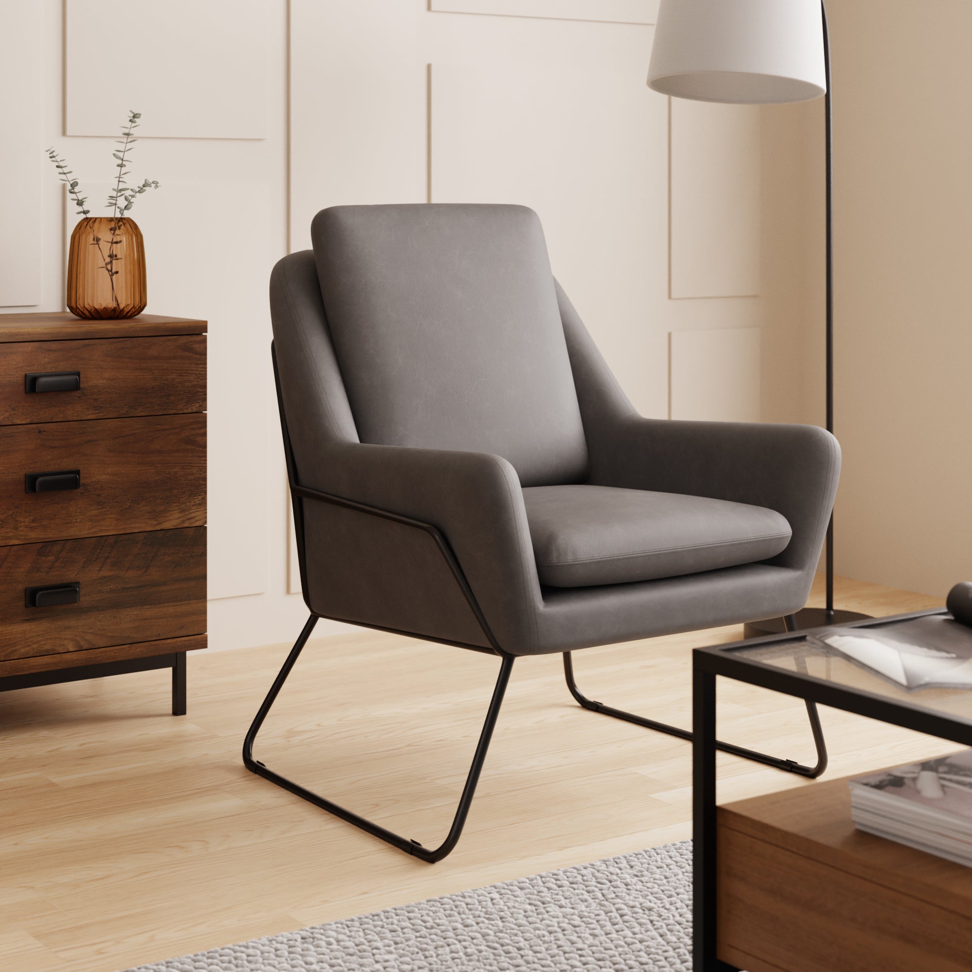 Ferne II Faux Leather Grey Chair Grey