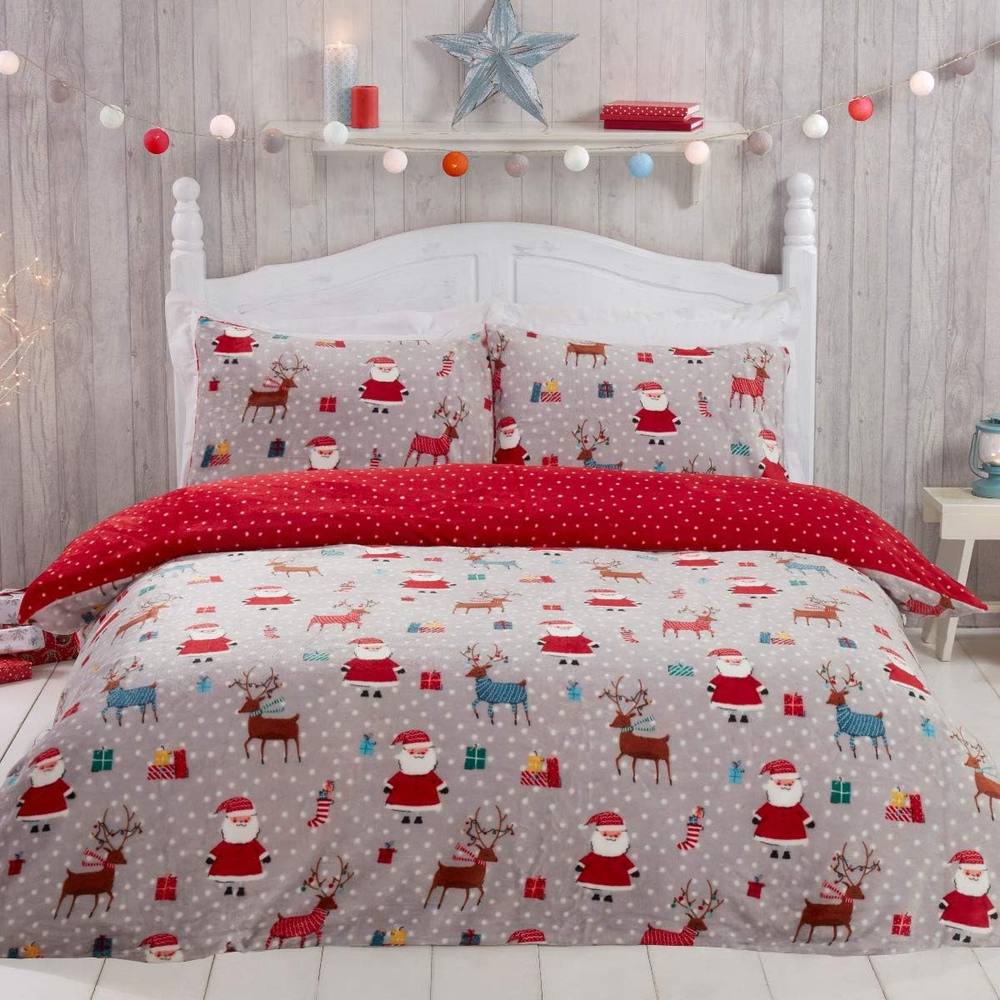 Smart Living Printed Santa Christmas Fleece Duvet Cover With Pillowcases