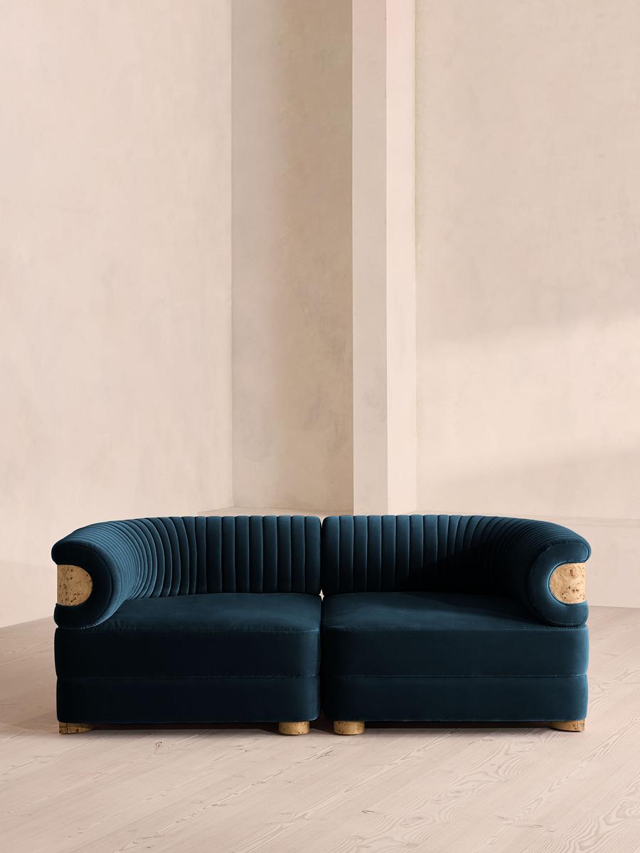 Caleb Modular Three Seater Sofa, Velvet, Royal Blue, Blonde Burl