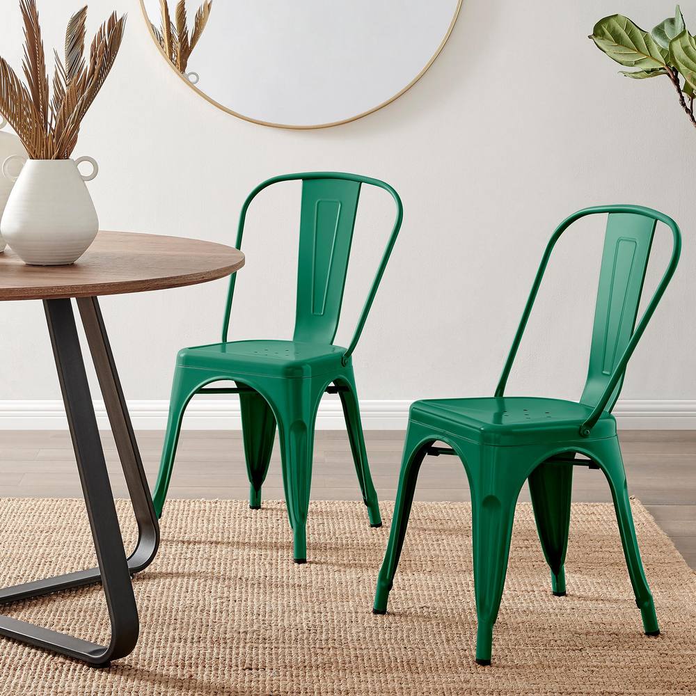 FurnitureboxUK Set of 2 Colton Industrial Steel Stackable Tolix Style Dining Chairs in Green