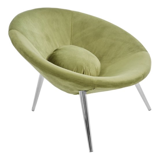 Artos Velvet Lounge Chair In Green With Chrome Legs