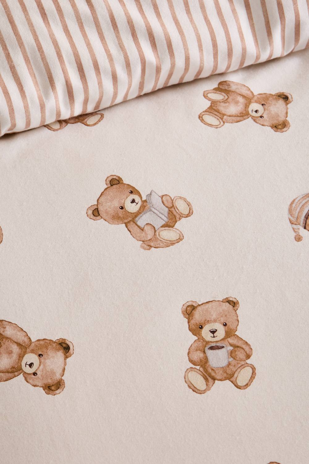 Catherine Lansfield Brushed Teddy Bear Cotton Reversible Duvet Cover Set in Cream 5