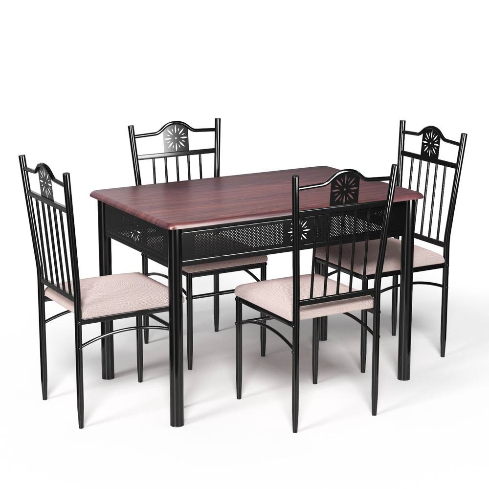 Costway 5 Pieces Dining Table Chairs Set for 4 Person in Dark Brown