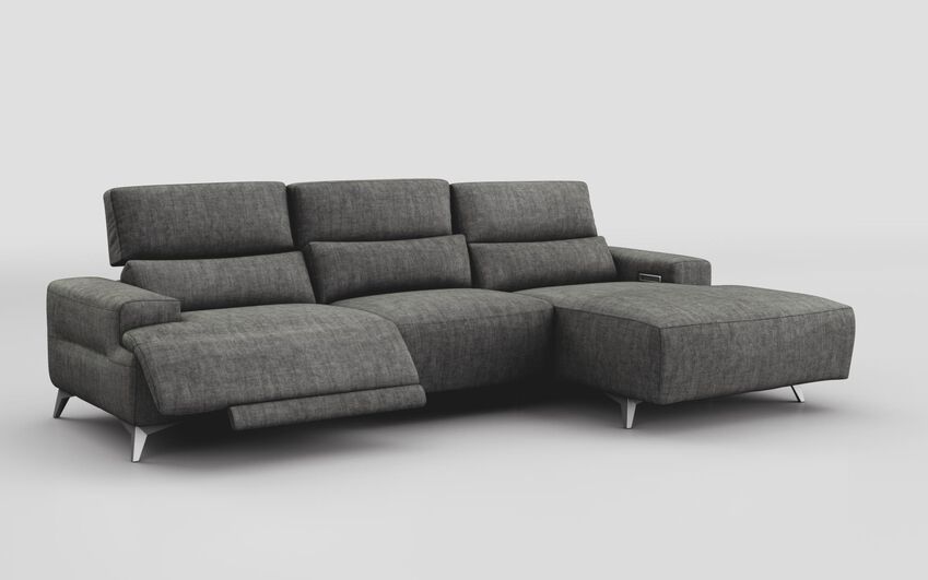 Black Fabric Poggio 3 Seater Power Recliner Right Hand Facing Sliding Chaise with Power Head Tilt