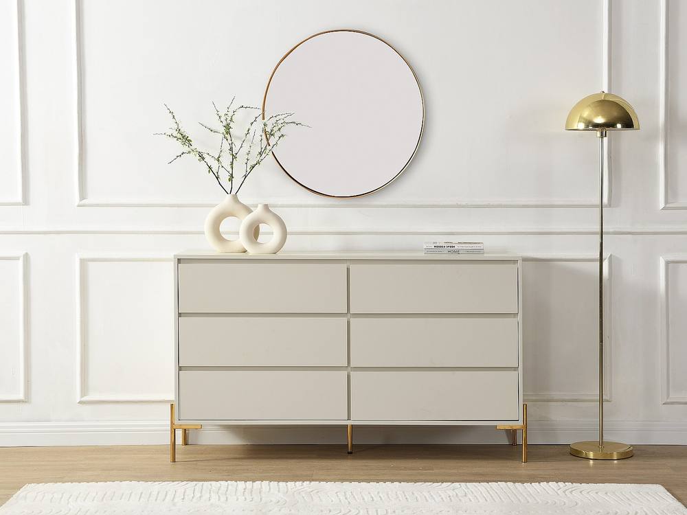 Vente-unique 6 - Drawer Chest Of Drawers - MDF & Metal - Beige & Gold - KORASA