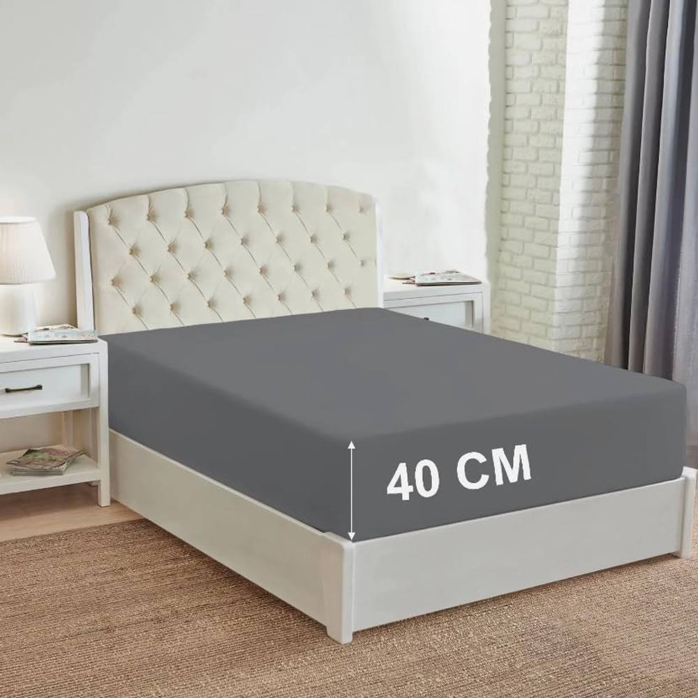 Homes-Linen 180 Thread Count 16"/40cm Extra Deep Non Iron Fitted Sheet in Grey