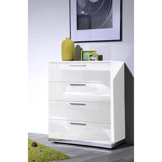Sinatra White High Gloss Finish 4 Drawers Chest of Drawers