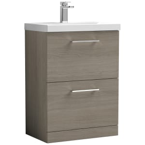 Nuie Arno Solace Oak 2 Drawer Vanity Unit & Basin - 840 x 610mm