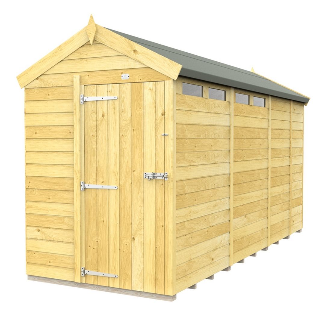 Buttercup Farm 5 x 13 Feet Apex Security Shed - Single Door - L387 x W147 x H217 cm in Brown