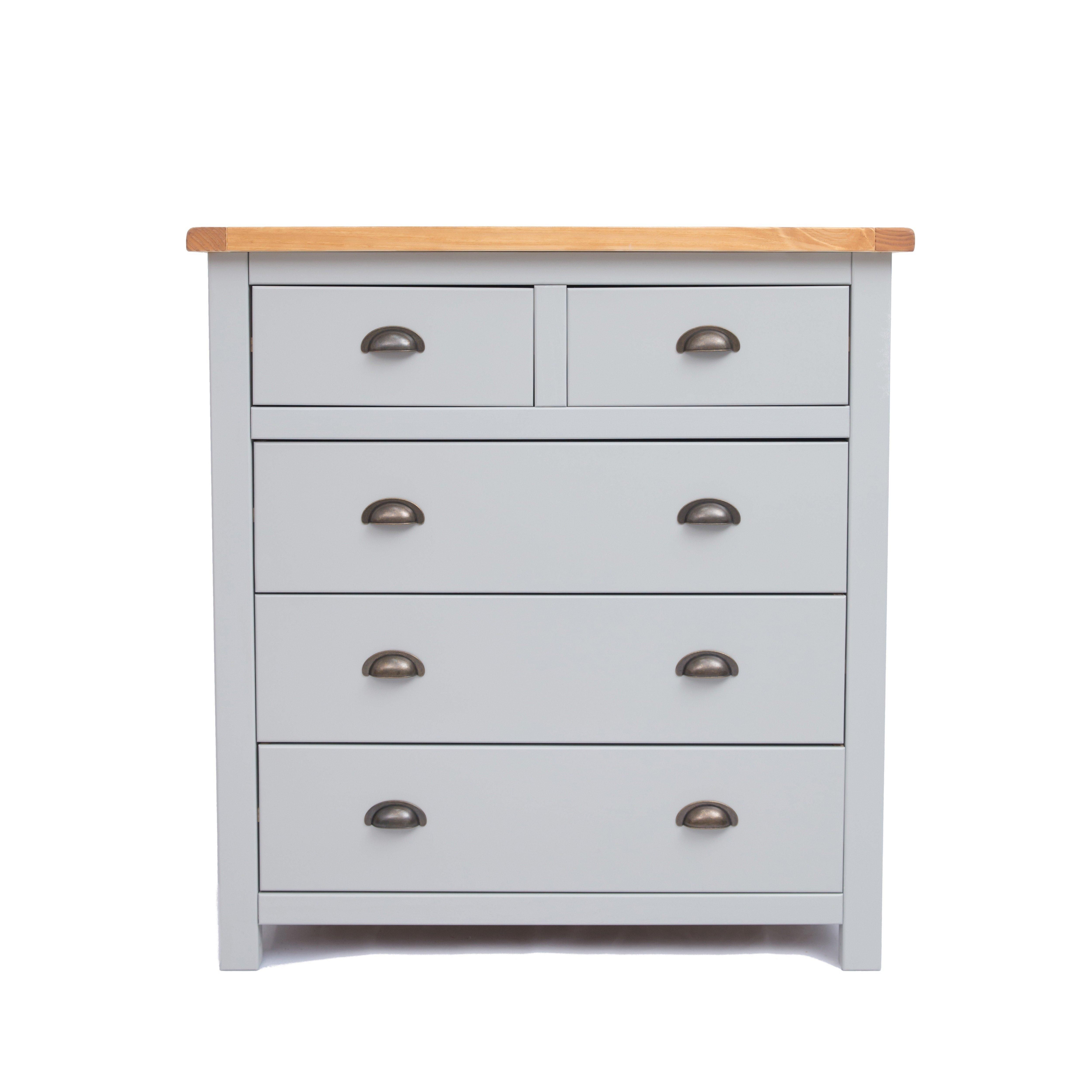 Cabinet Bits Argenta 5 Drawer Chest of Drawers Brass Cup Handle in Light Grey