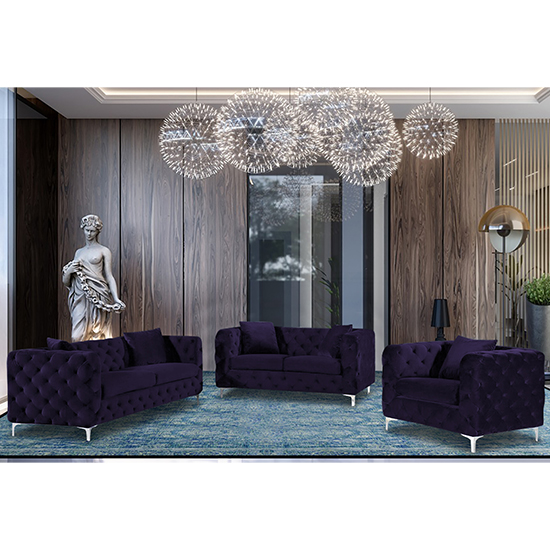 Mills Malta Plush Velour Fabric Sofa Suite In Ameythst