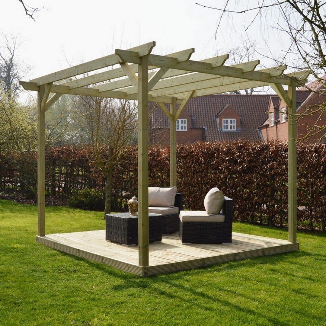 Rutland County Garden Furniture Ltd Garden Pergola & Decking Kit, Wood, L480 x W480 cm, Light Green