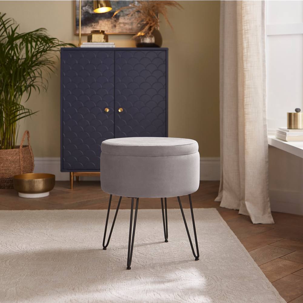 GFW Avery Velvet Storage Stool in Grey