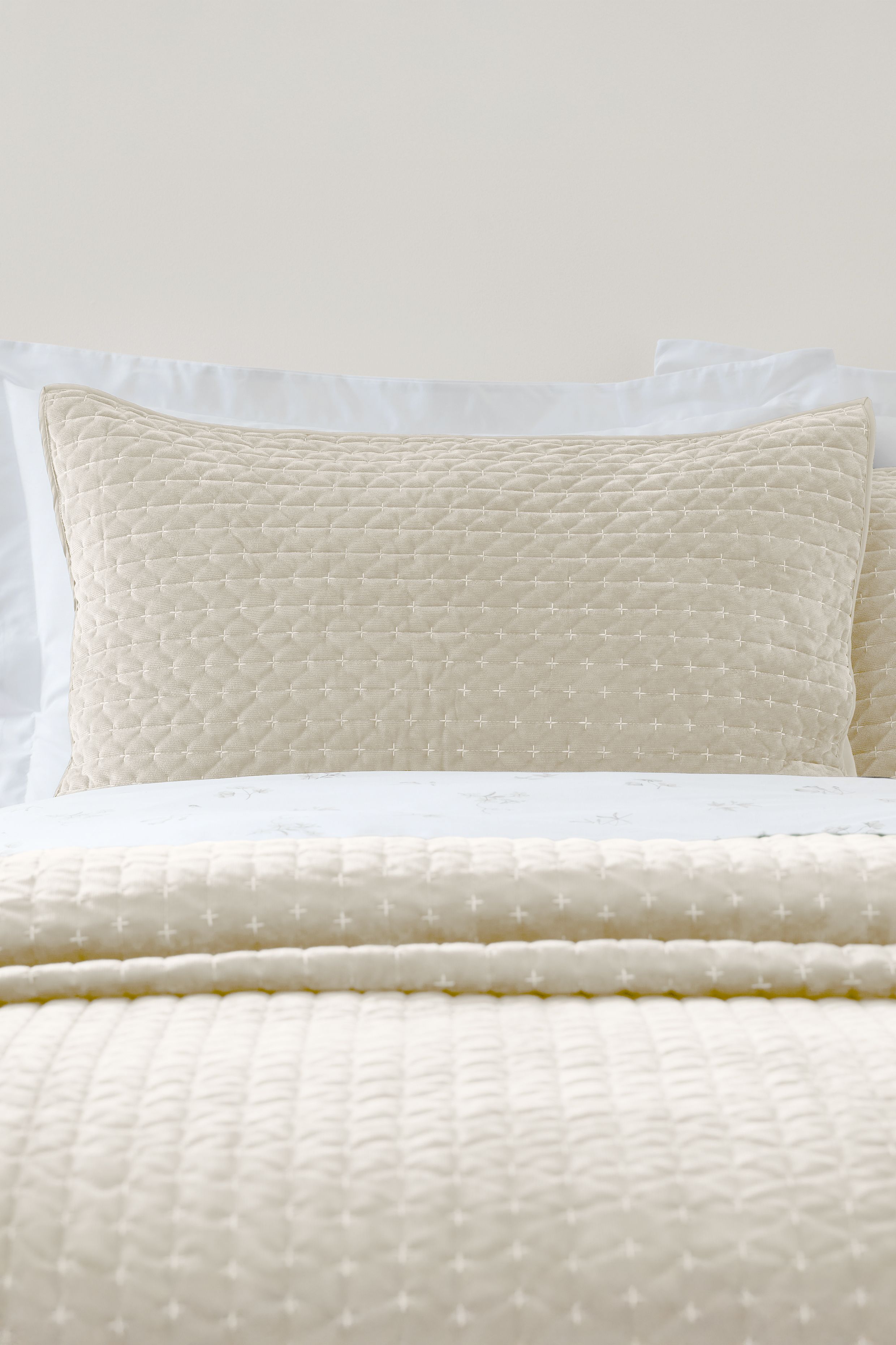 Bianca 'Attica Velvet' Embroidered Pillow sham Pair in Natural
