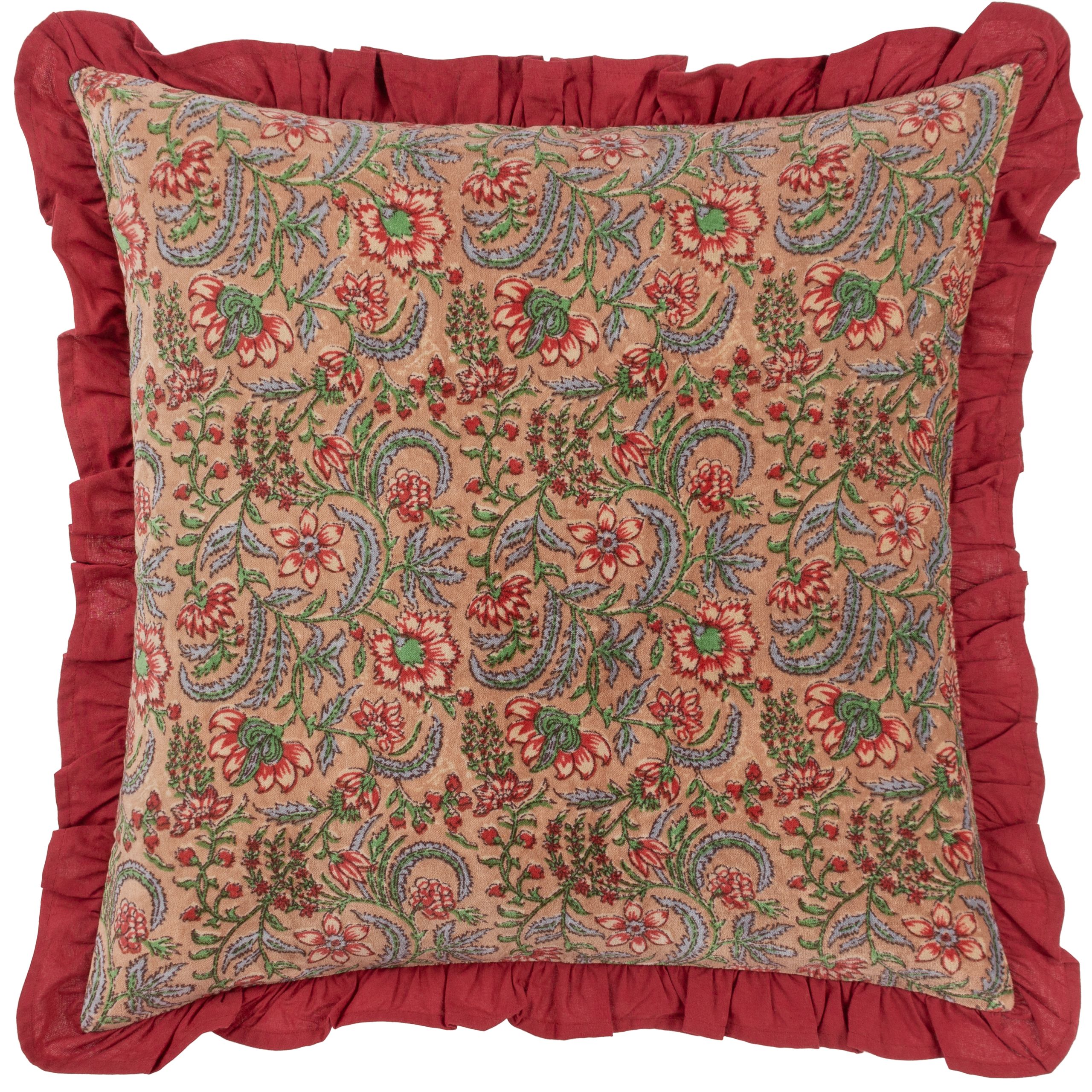 Paoletti Haven Floral Cotton Velvet Cushion in Rose