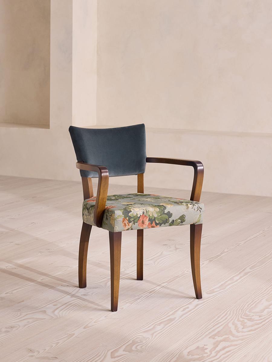 Molina Dining Armchair, Skylar Print, Grey Blue Velvet
