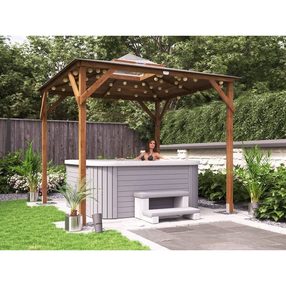 Dunster House Wooden Gazebo Hot Tub Shelter 2.5m x 2.5m with Roof Felt - Erin in Brown 4