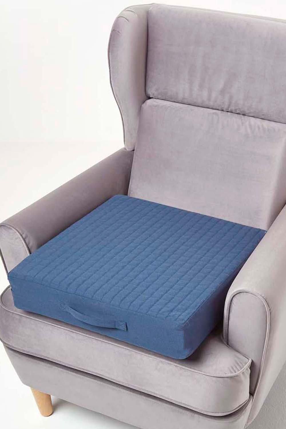 Homescapes Cotton Orthopaedic Foam Armchair Booster Cushion in Navy