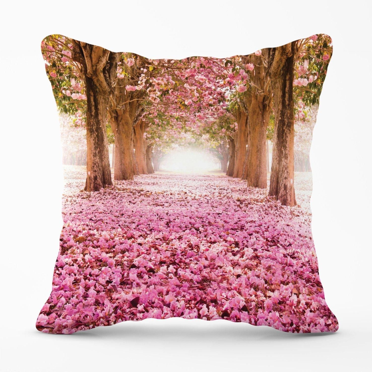 Warren Reed - Designer Pink Flower Tree Tunnel Outdoor Cushion