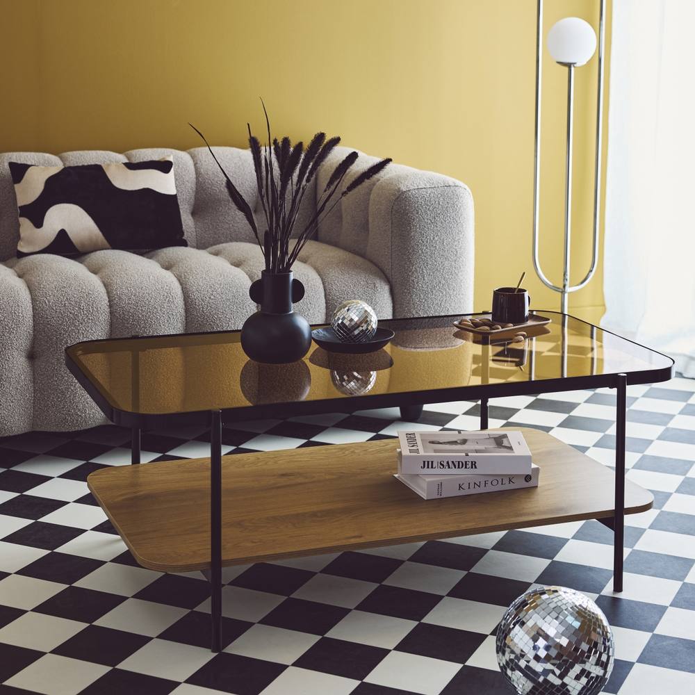 sweeek Vintage Coffee Table With Black Metal & Wood Effect in Light Brown
