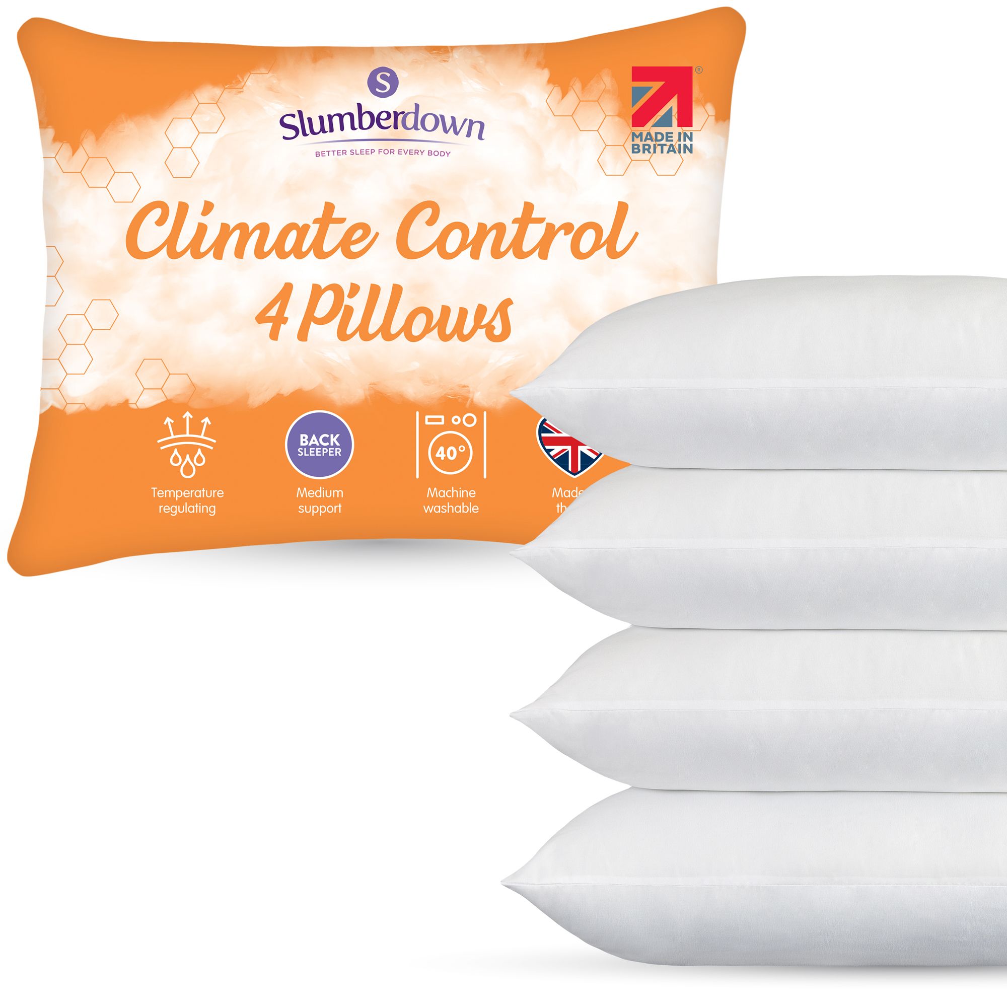 Slumberdown 4 Pack Climate Control Medium Support Pillows in White
