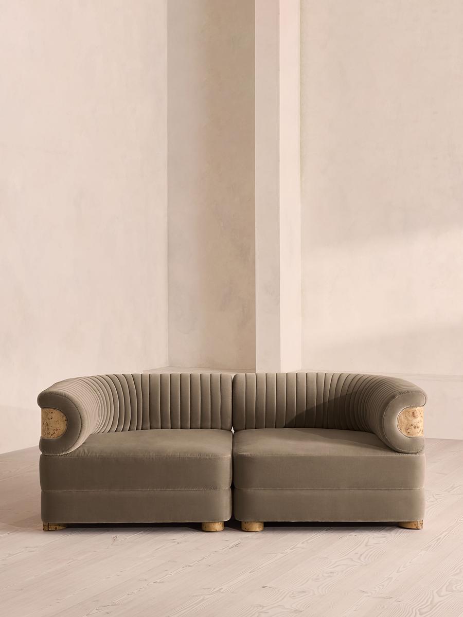 Caleb Modular Three Seater Sofa, Velvet, Taupe, Blonde Burl