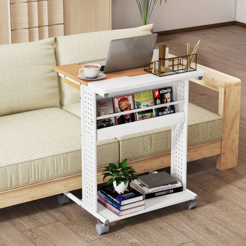 Costway Rolling Portable Desk Laptop Desk Wooden PC Table w/ Tilting Tabletop