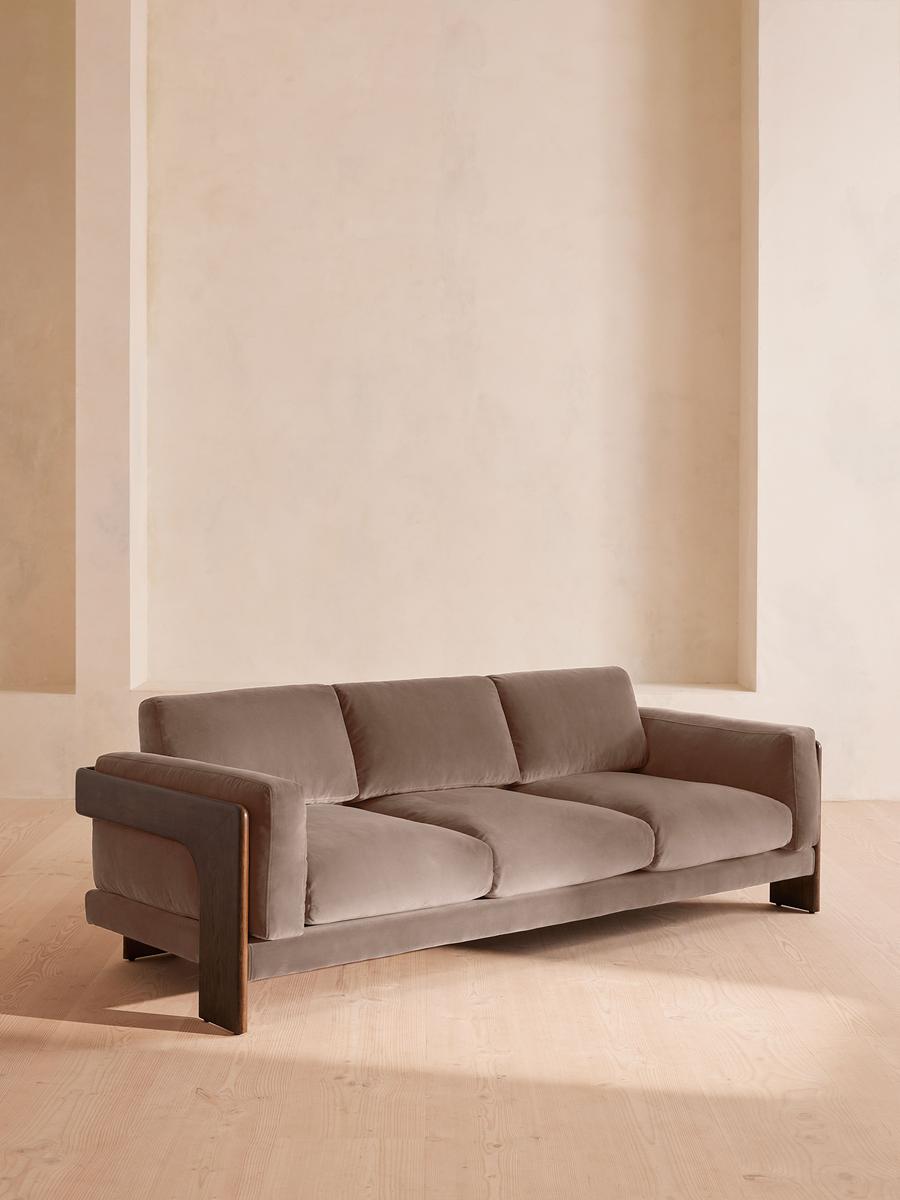 Marcia Three Seater Sofa, Velvet, Taupe