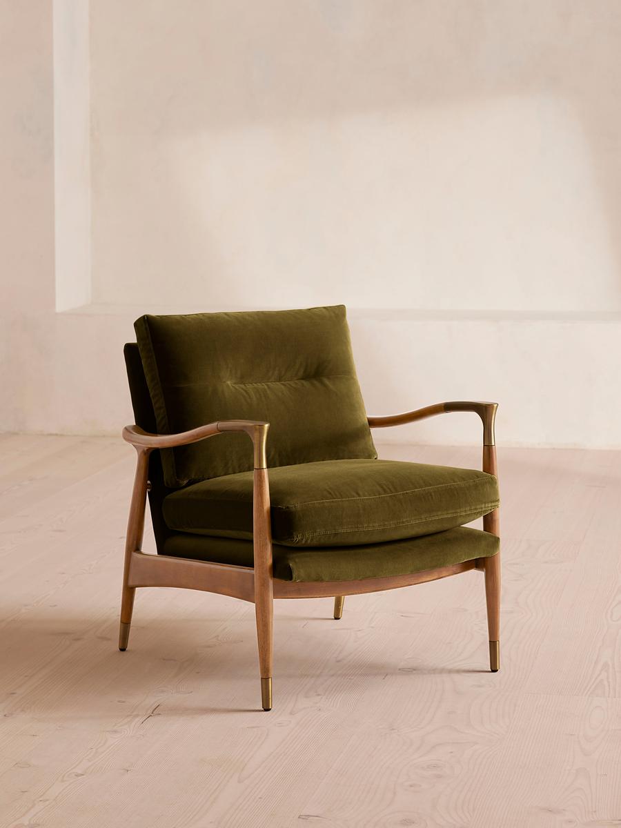 Theodore Oak Armchair, Velvet Olive