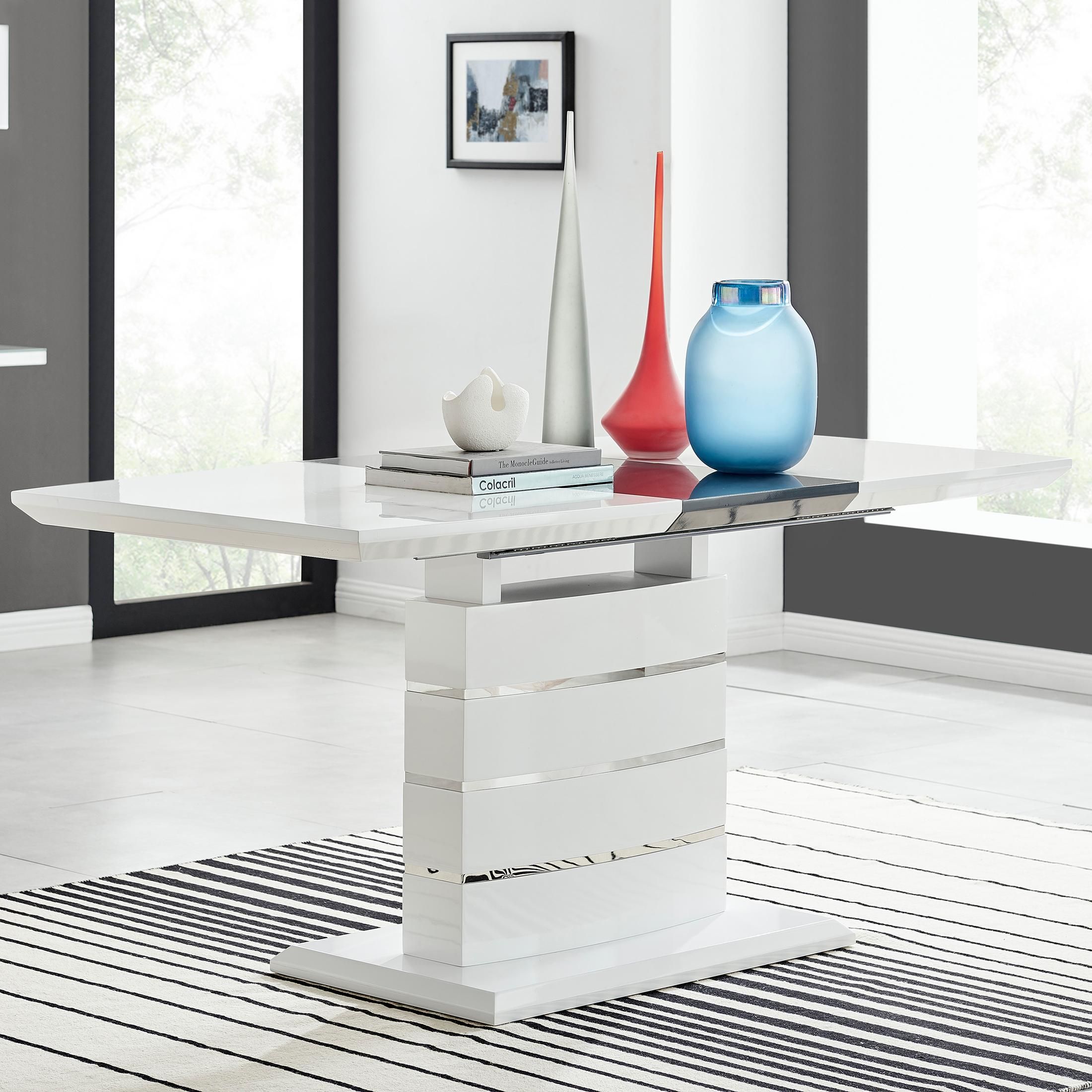 FurnitureboxUK Renato 120cm 4 / 6 Seat Modern High Gloss Extending Dining Table in White