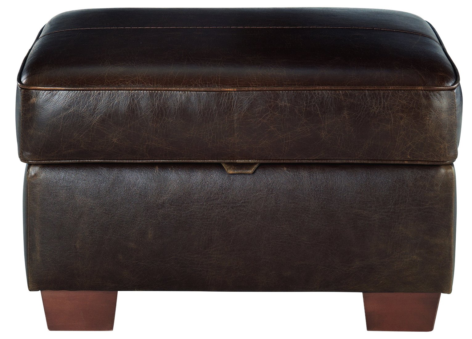 Habitat Salisbury Leather Storage Footstool - Dark Brown