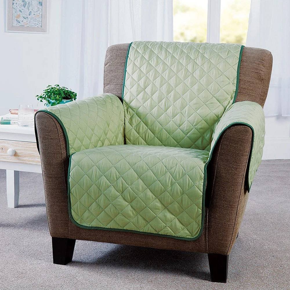 Coopers of Stortford Quilted Armchair Protector Reversible, Washable 165 x 190.5cm in Light Green
