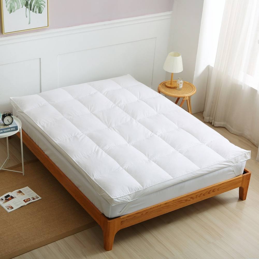 Homes-Linen Duck Feather Mattress Topper 7cm Deep Extra Plump Cotton Cover in White