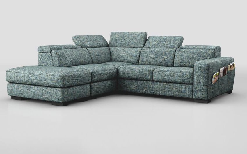 Blue Fabric Melizzano 2 Corner 2 with Sliding Footrest & Left Hand Facing Chaise with Pockets