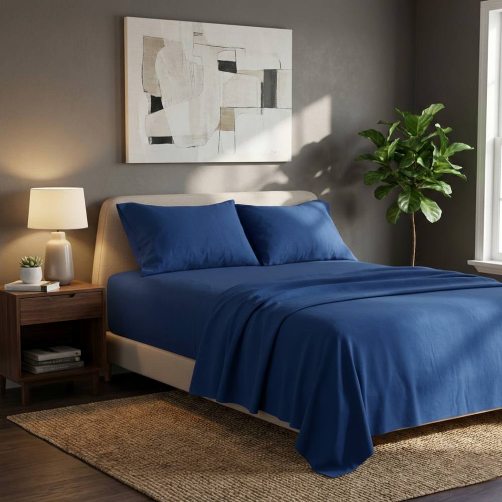 Snug City Soft Plain Brushed Cotton Fitted Flat Sheet Matching Pillowcases Set in Teal