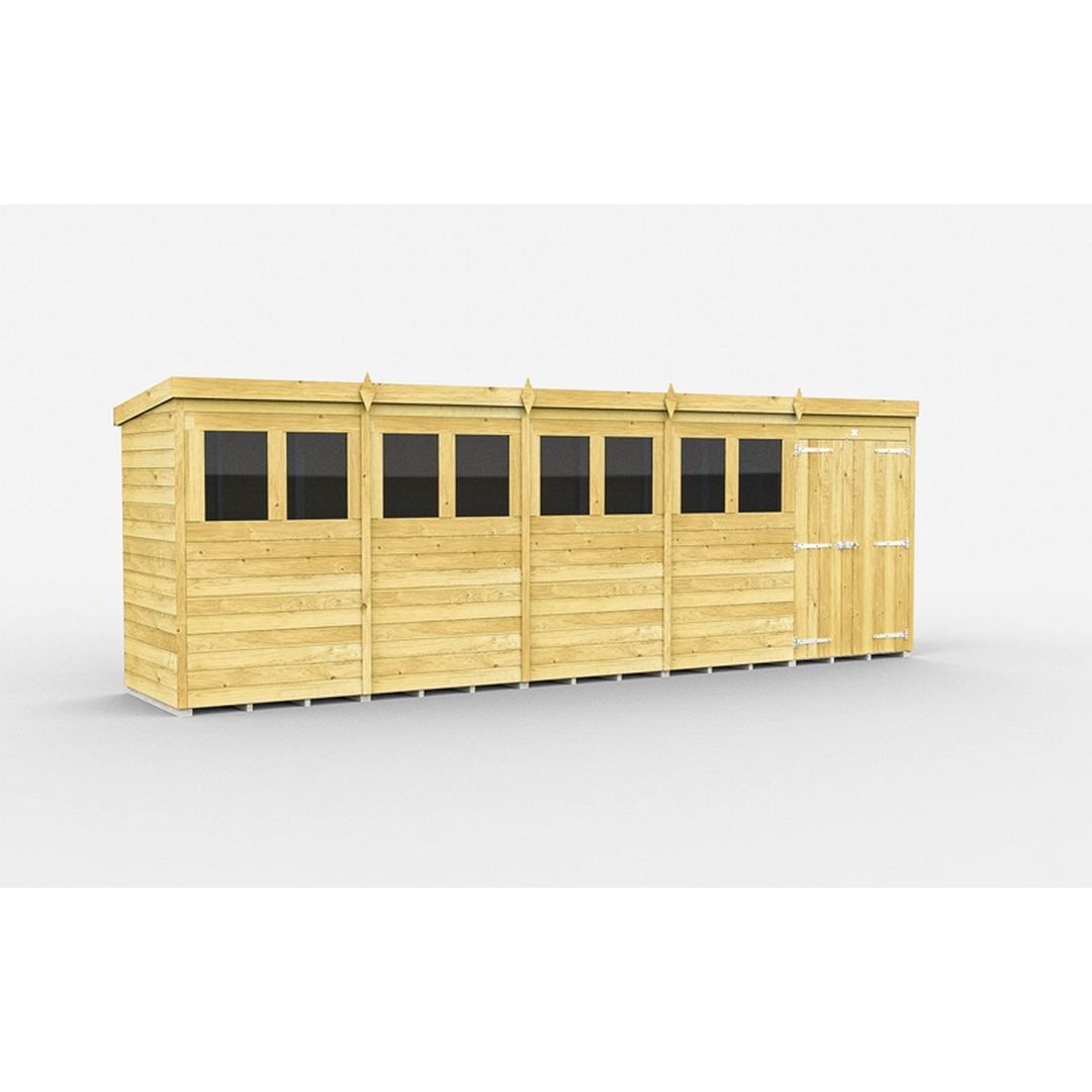 Buttercup Farm 20 x 4 Feet Pent Shed - Double Door W/ Windows - L118 x W589 x H201 cm in Brown