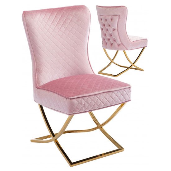 Lorenzo Pink Velvet Dining Chairs In Pair With Gold Legs