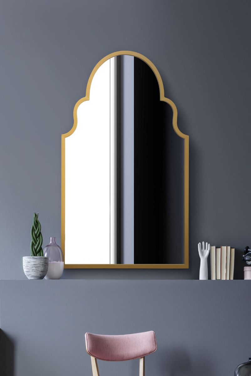 MirrorOutlet Gold Metal Framed Arched Wall Mirror 41" X 24" (104CM X 61CM) 2