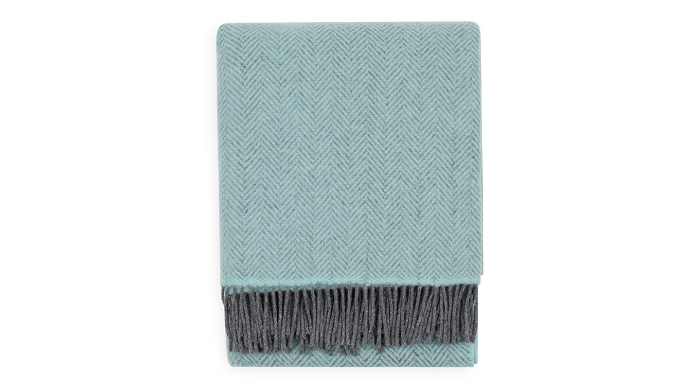 Heal's Merino & Cashmere Herringbone Throw Grey & Mint
