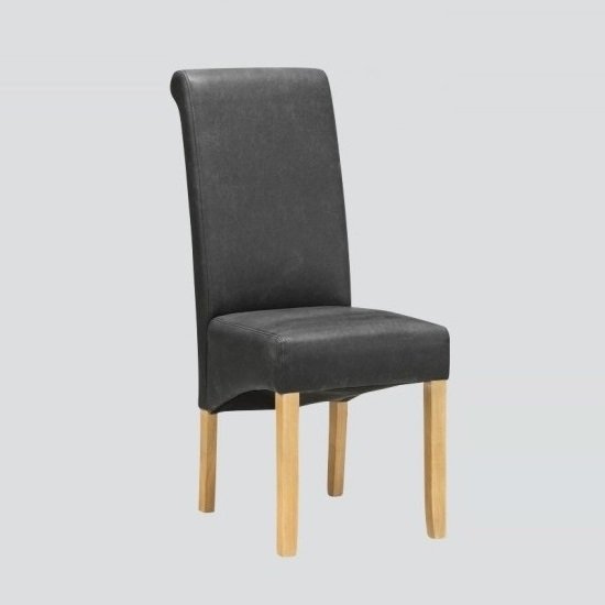 Areli Dining Chairs In Grey Faux Leather And Washed Oak