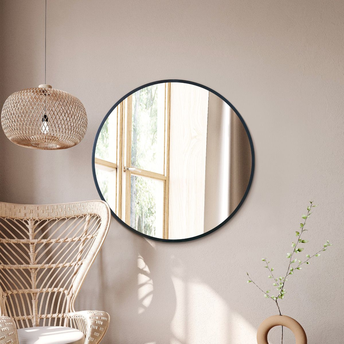 MirrorOutlet Black Edged Circular Modern Wall Mirror 31" (80CM) Diameter