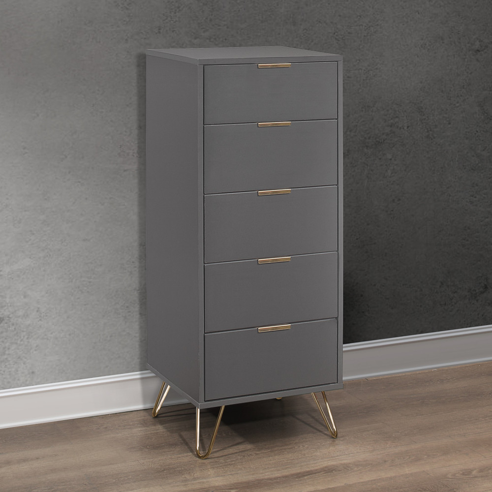 Arlo Charcoal Wooden 5 Drawer Chest