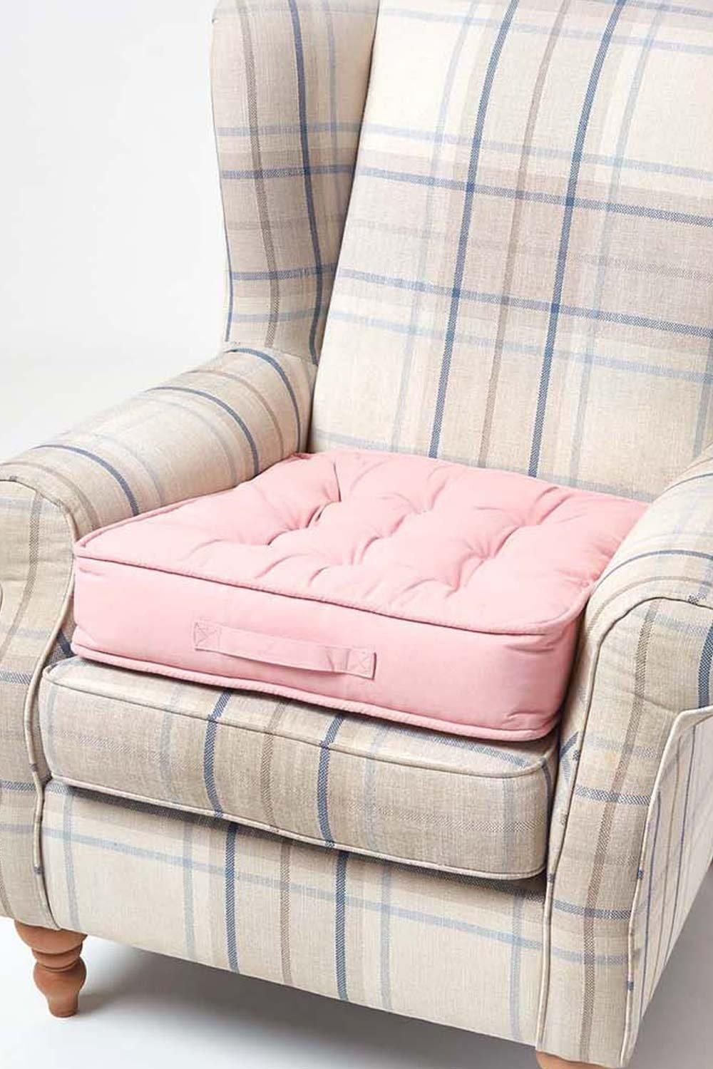 Homescapes Cotton Armchair Booster Cushion in Pink