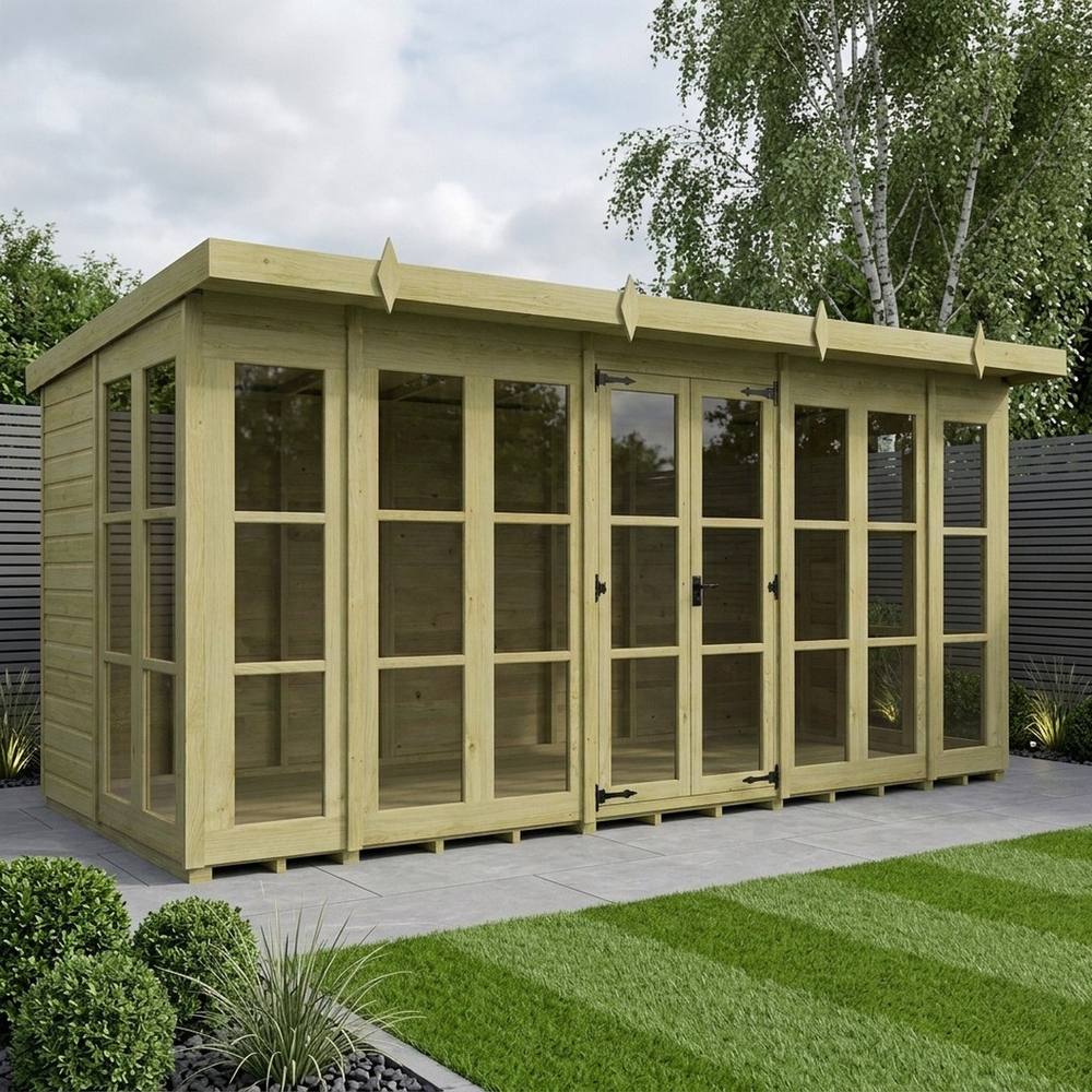 Buttercup Farm 16ft x 7ft Georgian Pent Summer House - Pressure Treated Timber in Brown 2