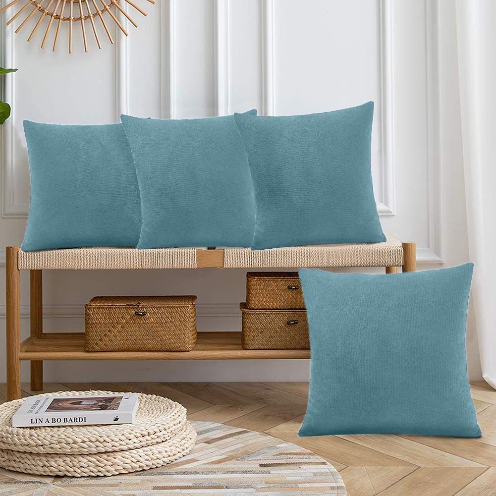 Luxury Living Set of 4 Velvet Chenille Cushions 45cm x 45cm with Removable Covers & Plush Pads - Soft, Stylish Home Décor