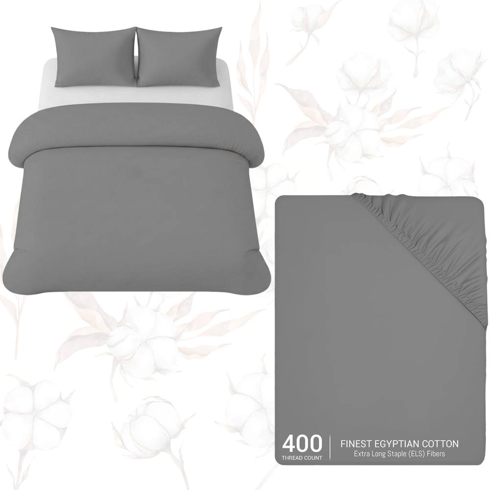 Grace Premium Egyptian Cotton King Size Duvet Cover Sets Ultrasoft in Grey