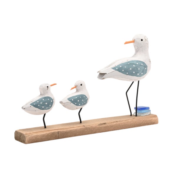 Love Life By The Sea Driftwood & Sea Glass Seagull Family Ornament 3