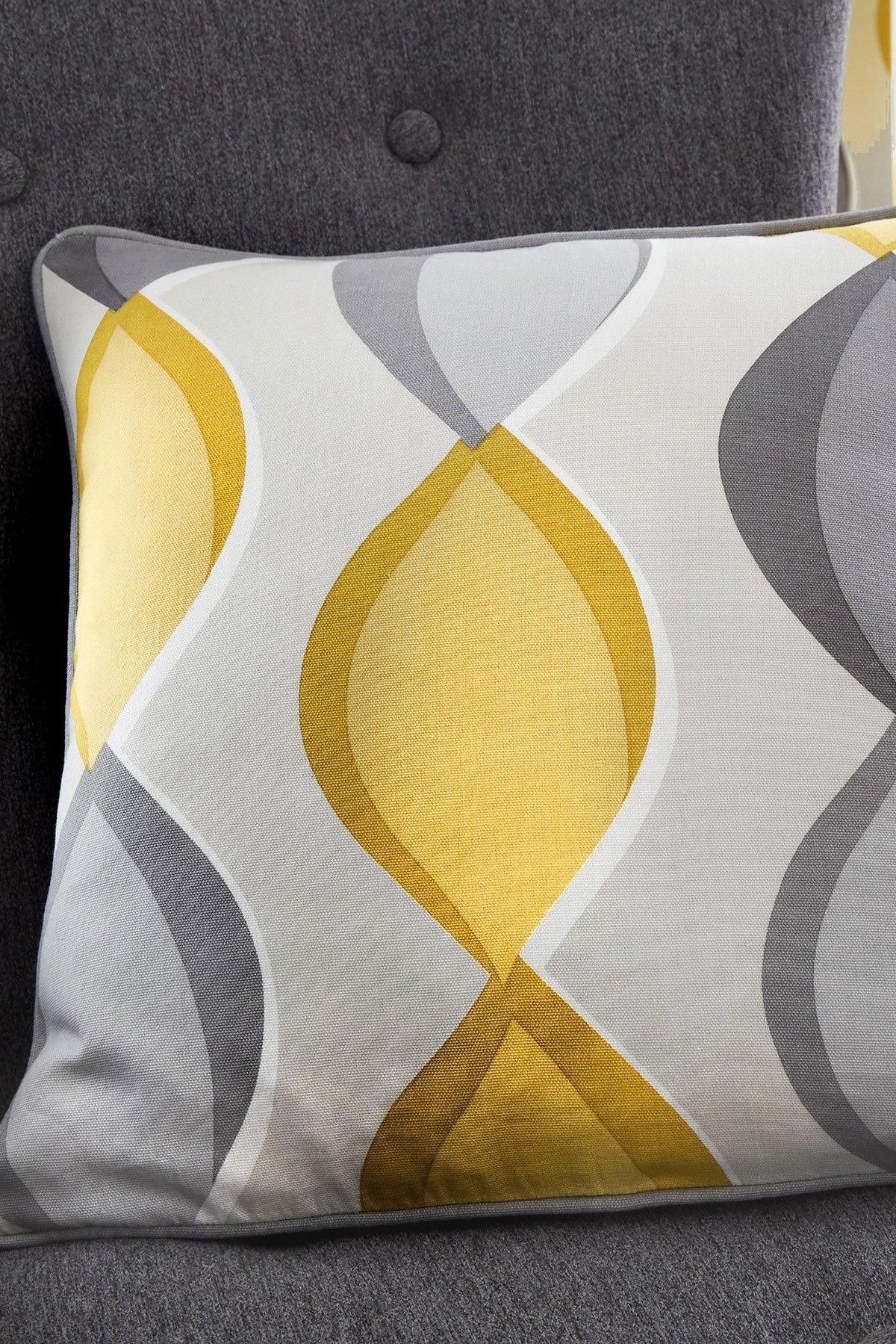 Fusion 'Lennox' Vertical Ogee Print Filled Cushion 100% Cotton in Mustard