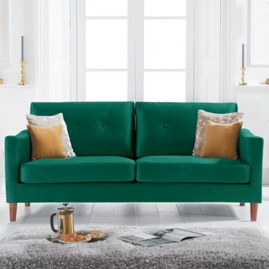 Celaya Velvet Upholstered 3 Seater Sofa In Green